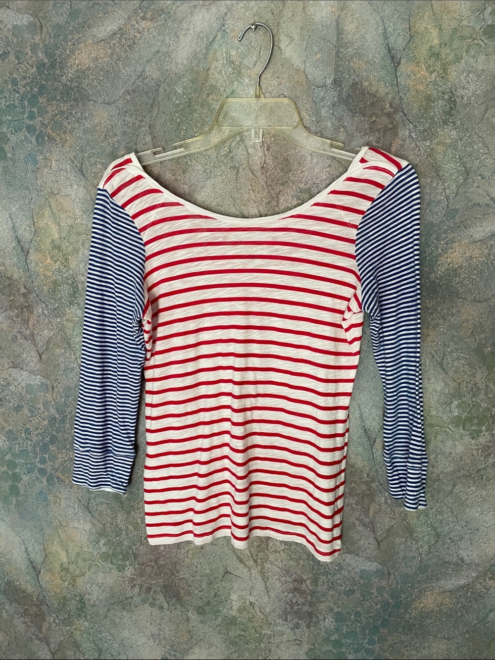 Anthropologie Striped Red and Navy Boatneck Top